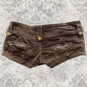 Brown Velvet Y2K 2000s Mcbling Micro Mini Women’s Summer Medium Shorts